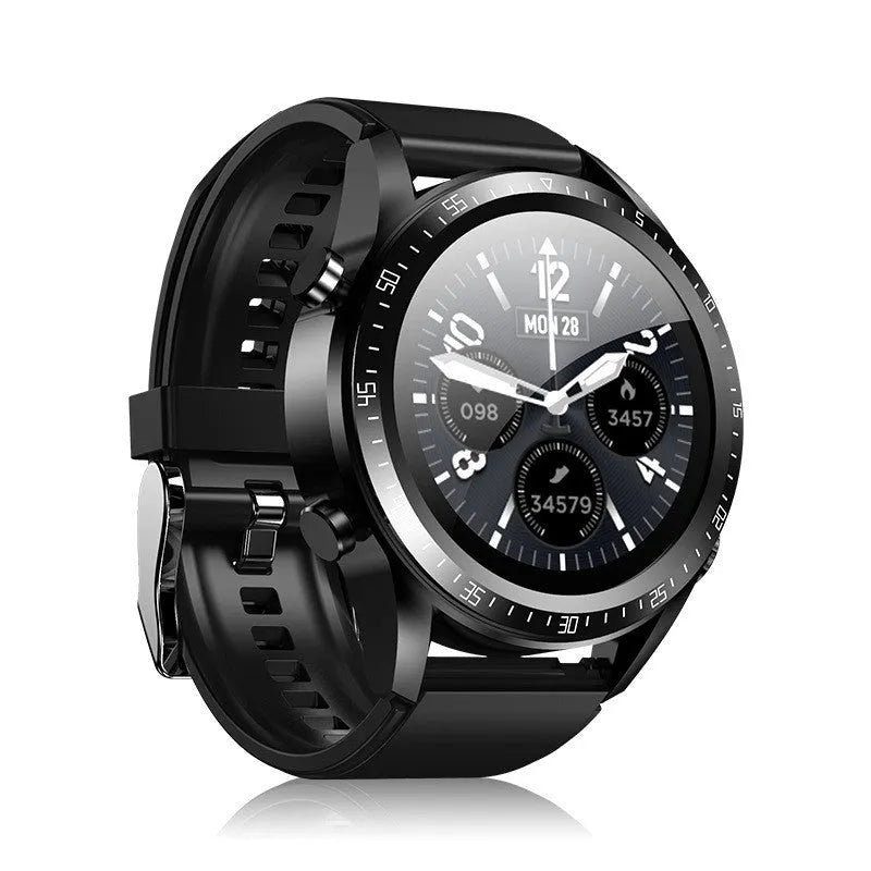 Black smart watch with blood pressure monitoring on a silicone wrist strap