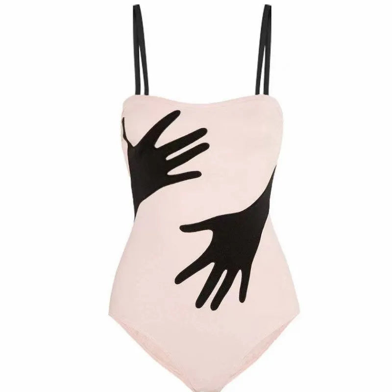 Women's one-piece bikini swimsuit with attached gauze skirt in various sizes