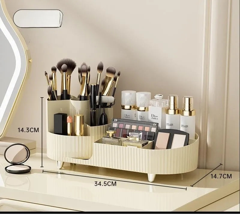 Rotating cosmetics storage box organiser for make-up brushes and lipsticks in modern simple style