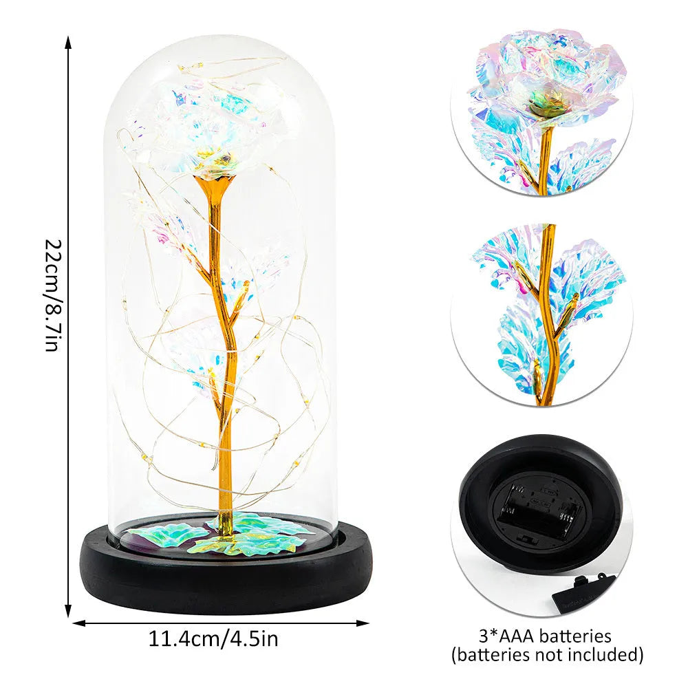 Simulation rose night light bouquet with 20 LED copper wire light, plastic flowers, handmade design