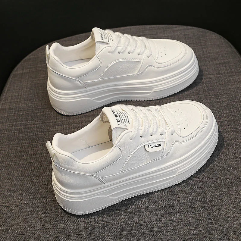 Platform thick sole casual sports skate shoes, cross shoulder straps, black and khaki, low top, round head, rubber sole