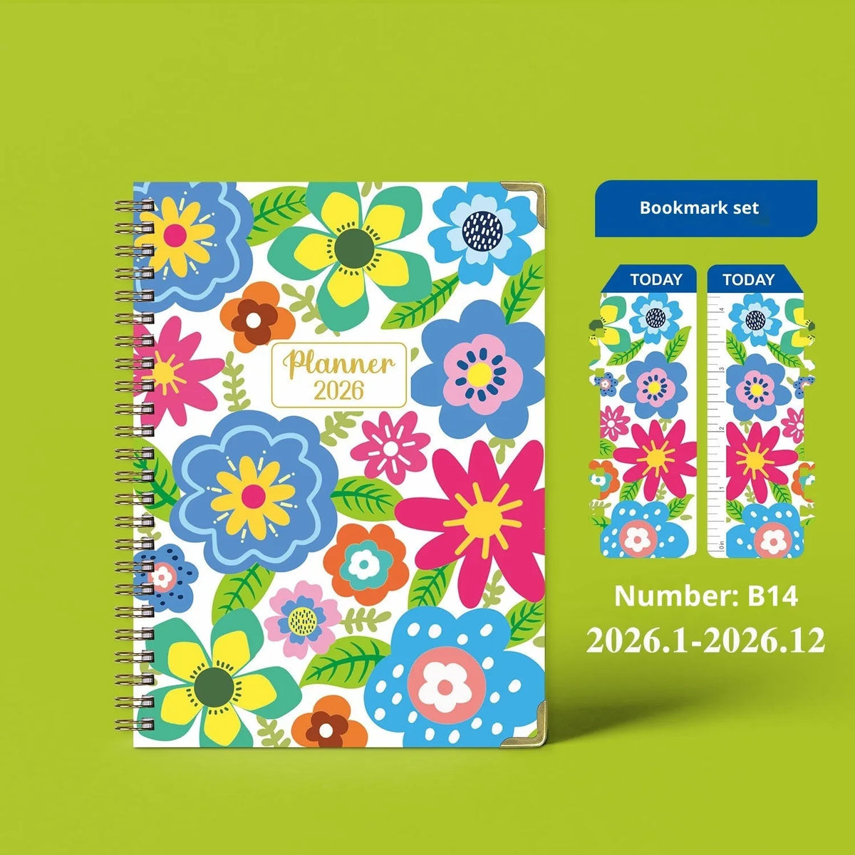 2026 English A5 coil diary notebook with paper cover in colour options B08 to B15
