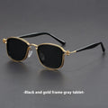 Retro square sunglasses with metal and plastic frame, shown in Hawksbill Tea colour with wave pattern on lenses.