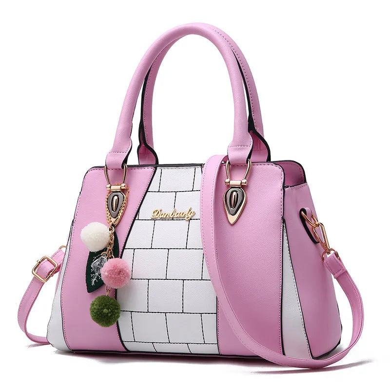 Large horizontal square PU leather shoulder bag for women with car suture design and multiple pockets, available in black