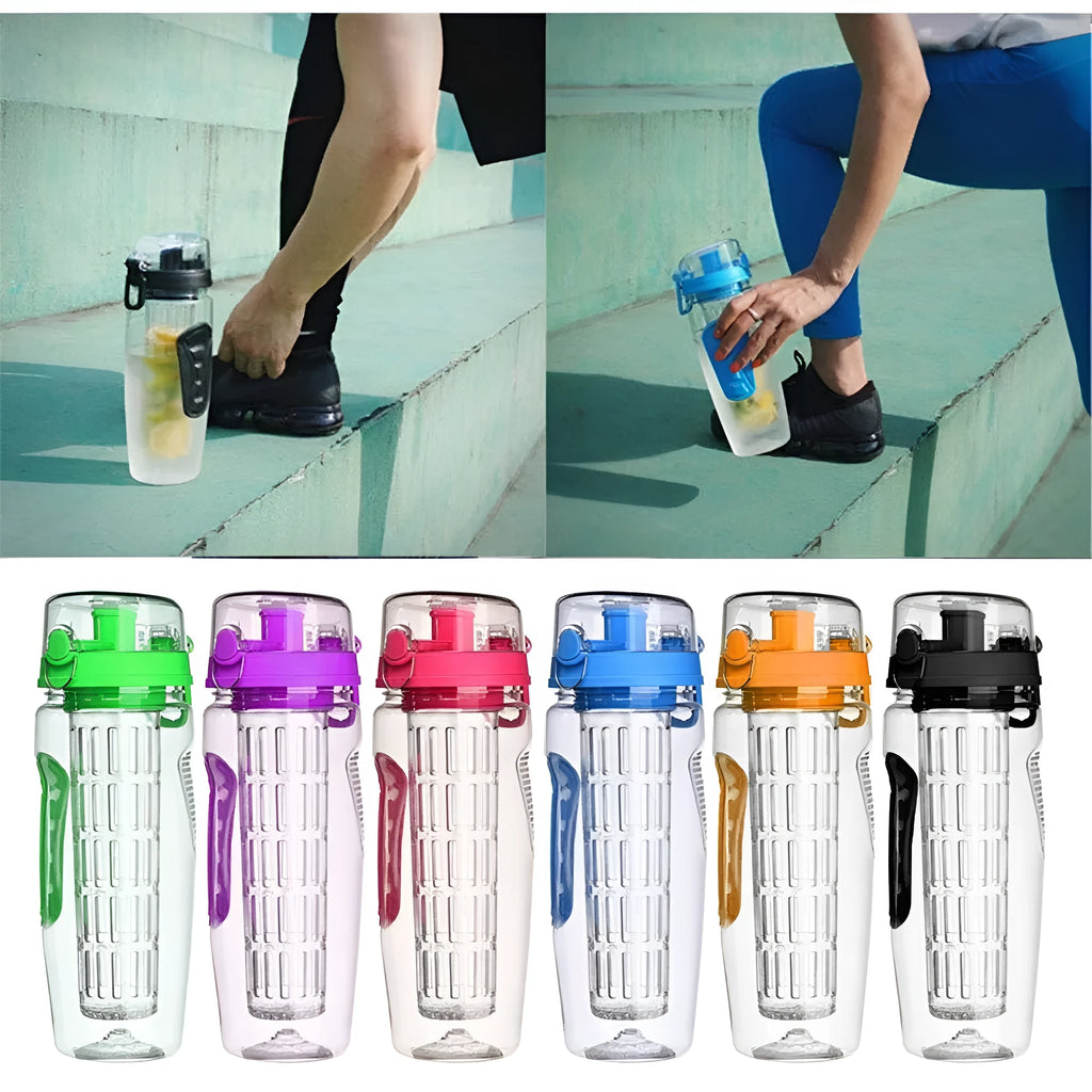 32oz Tritan fruit infuser water bottle with separate fruit cup and leakproof sport design