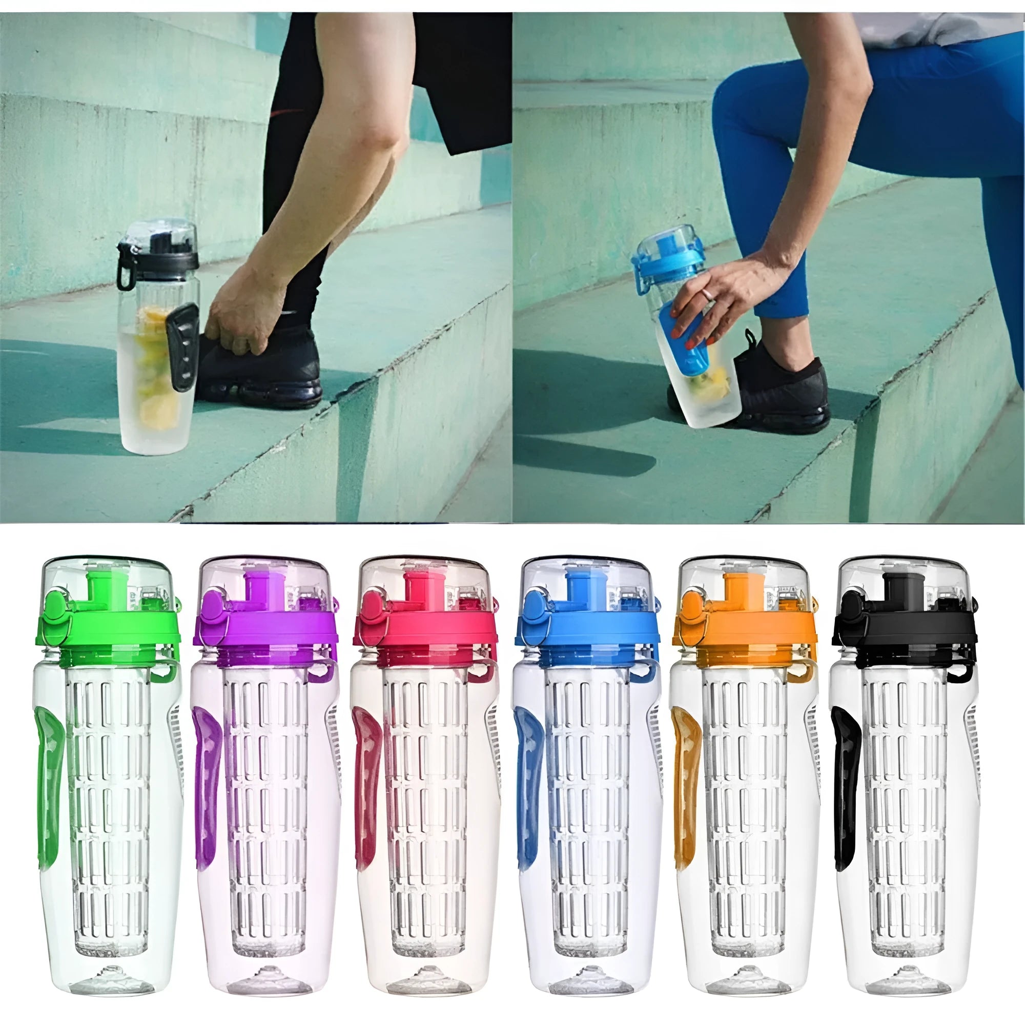 32oz Tritan fruit infuser water bottle with separate fruit cup and leakproof sport design