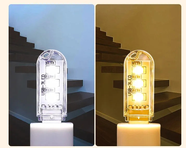 USB-powered baby night light with LED eye protection showing compact 6cm by 1.8cm dimensions