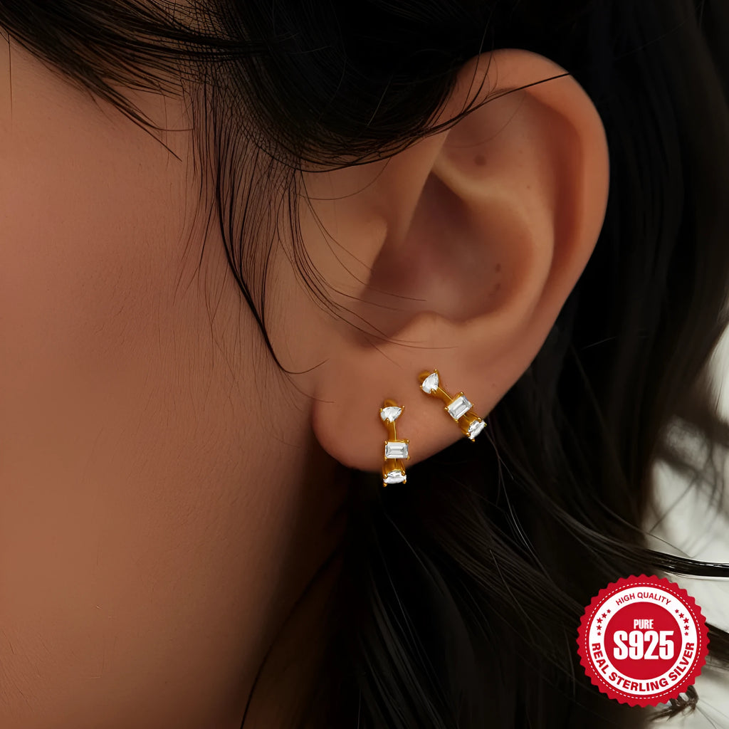 Sterling silver geometric stud earrings with small round design in gold and silver colour options