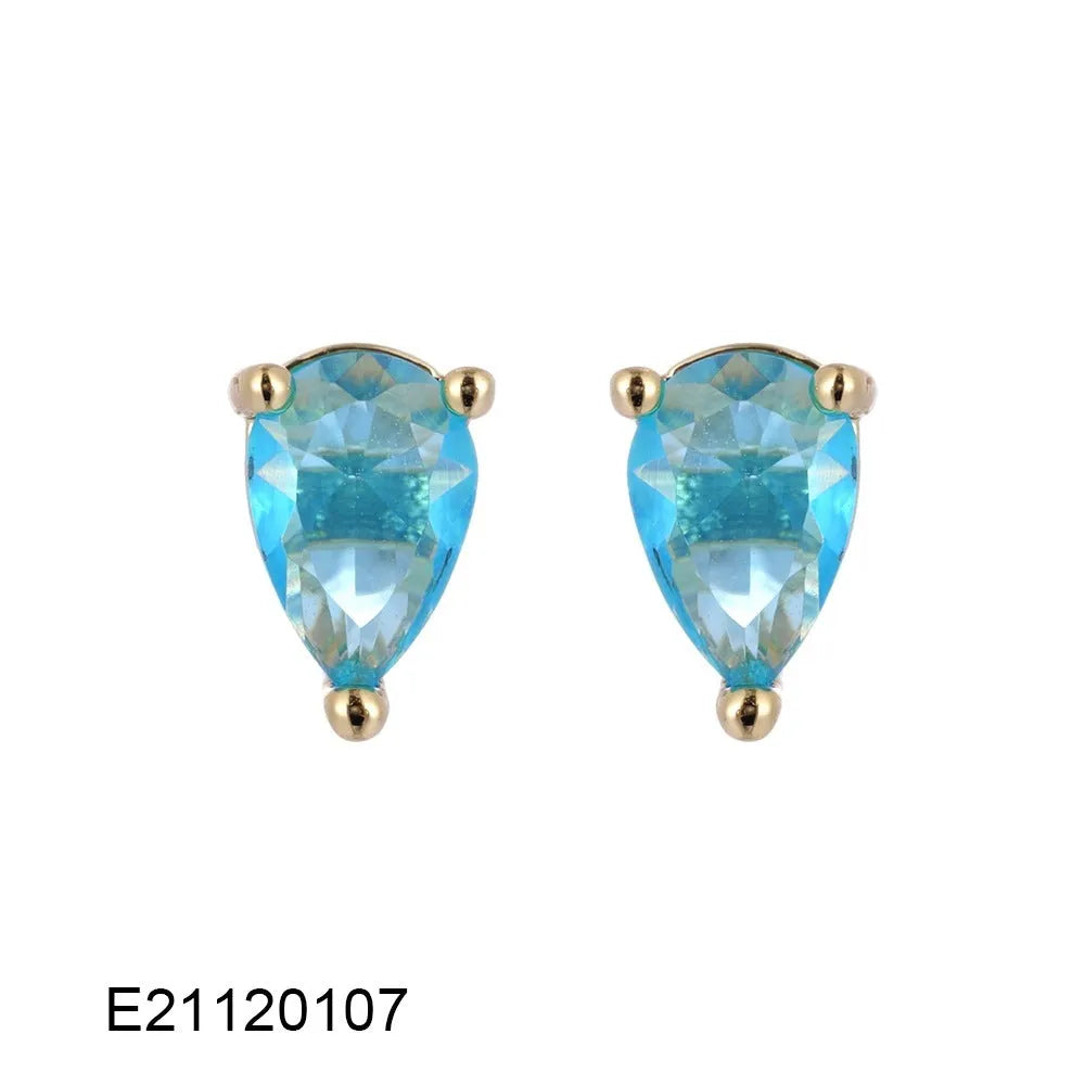 Brass gold-plated drop earrings with pear-shaped zircon stones in a candy colour.