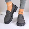 Chunky heel platform British style leather shoes for women in black, low heel, round toe