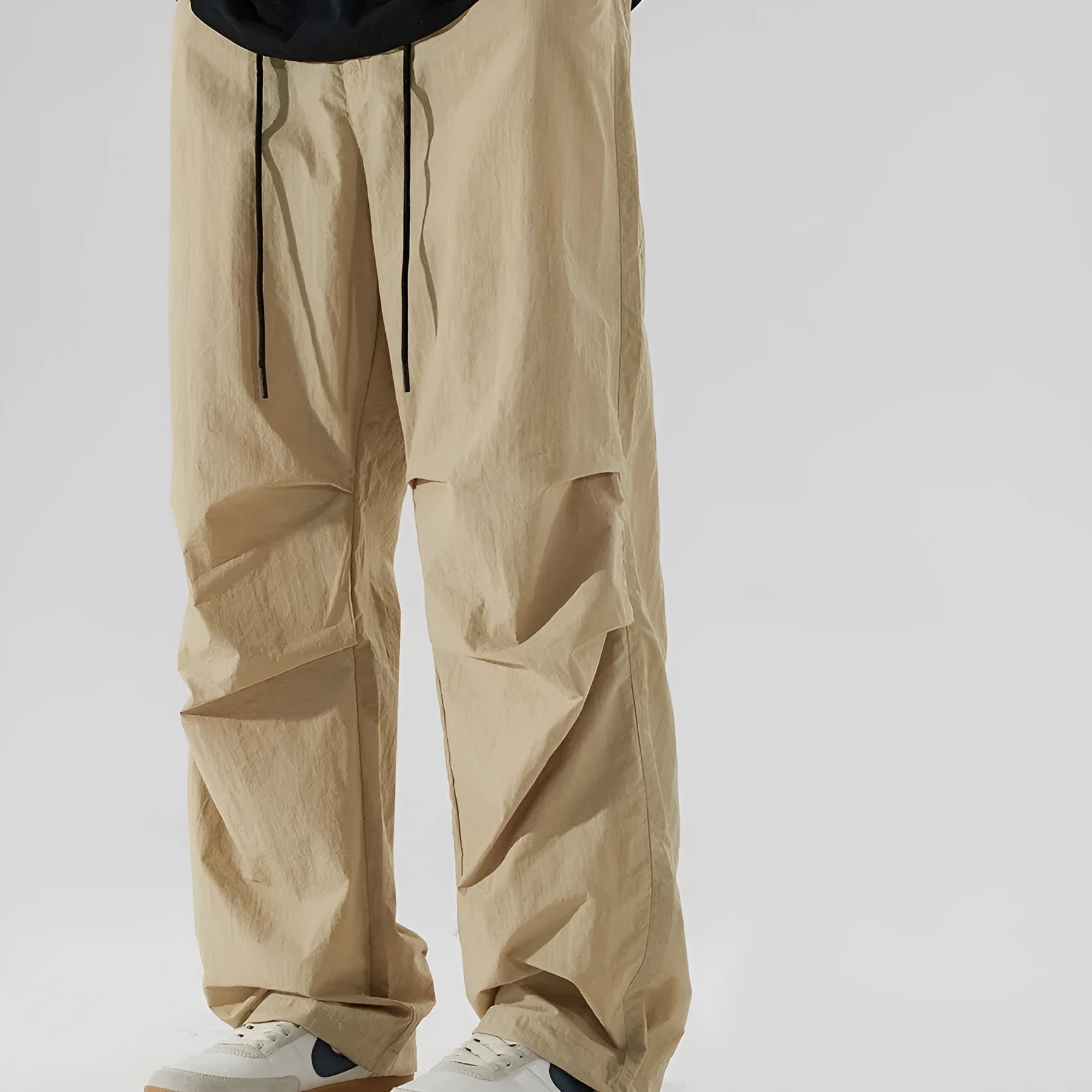 Men's thin ice silk nylon casual trousers in loose straight fit showing six colour options