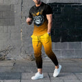 Men's short-sleeved round neck pullover and trousers set in polyester for sports wear