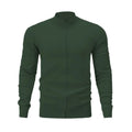Men's loose-fitting casual zip-front cardigan sweater with a stand collar in a solid colour.