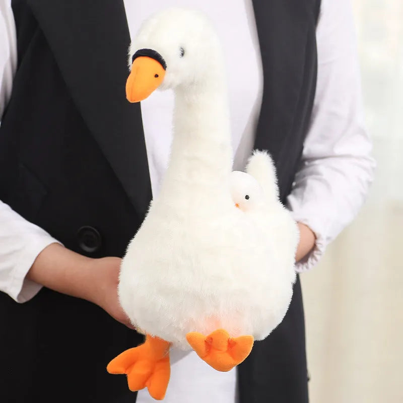 White plush mother and son goose doll toy 35cm high, soft stuffed animal for teenagers