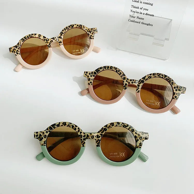 Children's round plastic sunglasses Korean cartoon style in lotus root pink white double fight colour