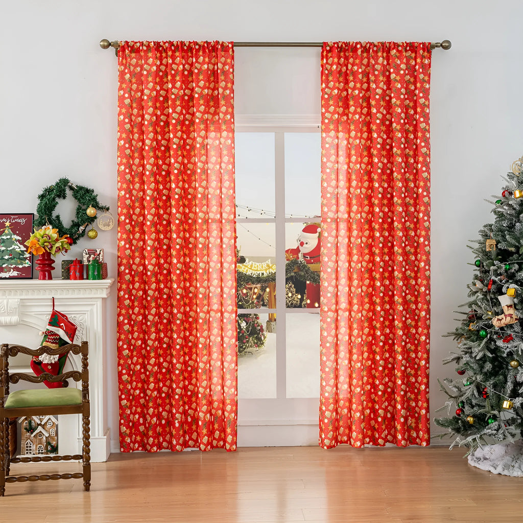 Christmas snowman angel print curtain in green or red colour for living room windows