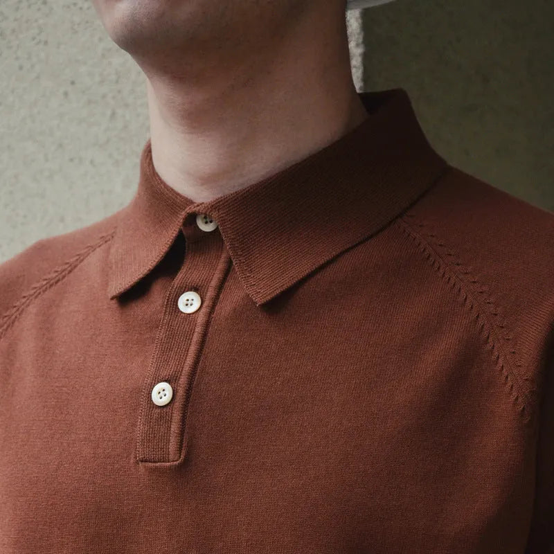 Men's retro knitted cotton short-sleeved T-shirt in slim fit available in multiple solid colours