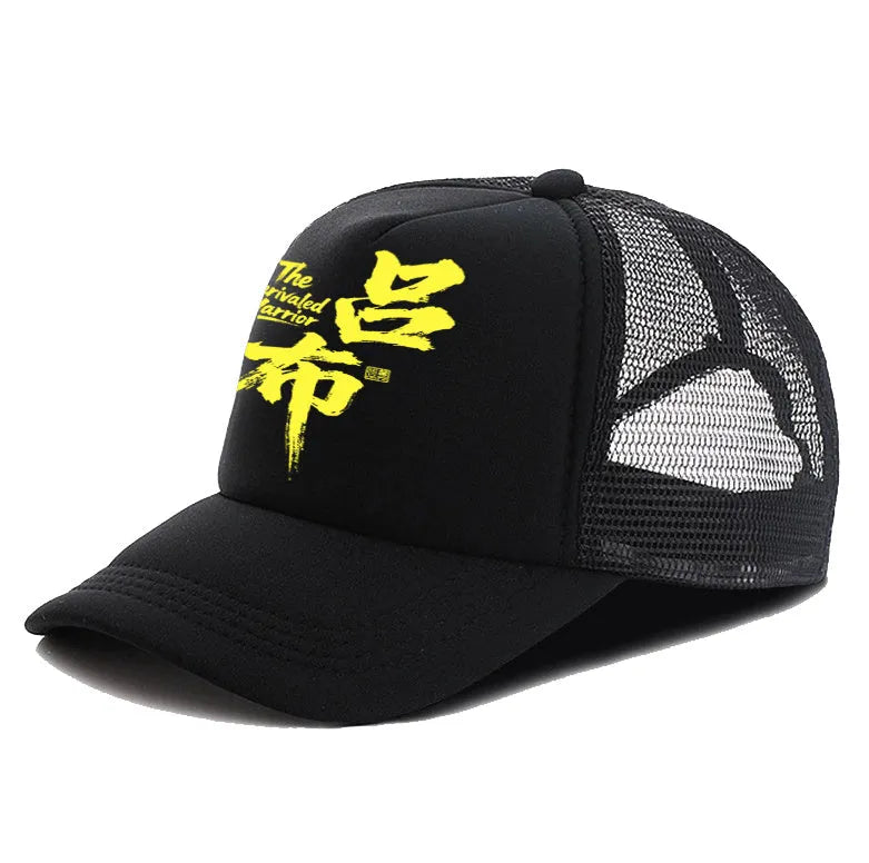 Men's white structured baseball cap with adjustable snapback closure on a grey background.