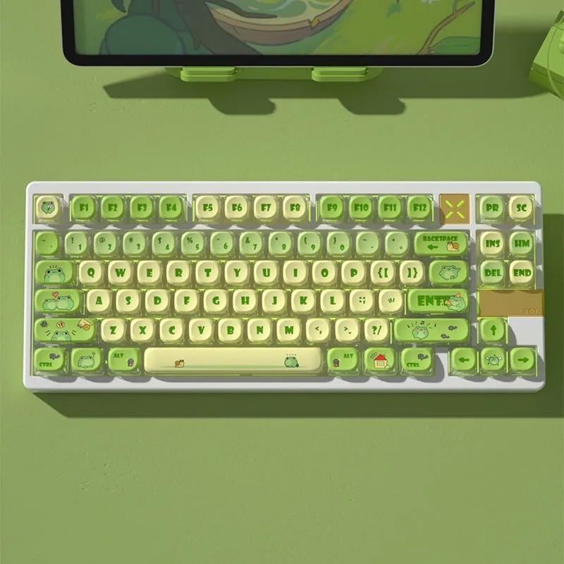 Spy Round Frog four-sided transparent pudding keycap set in OEM height with PBT+PC material and translucent characters