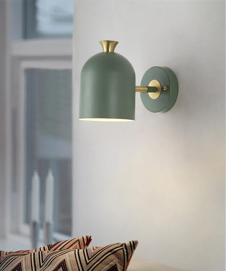 Single-head aluminium wall lamp in blue, green, pink, or yellow for bedside lighting.