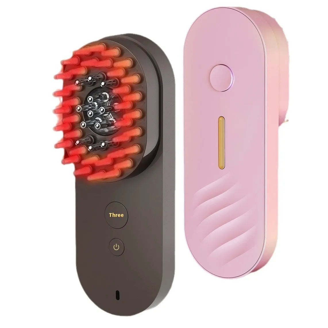 Smart massage comb hair care device with red light therapy function in pink or black colour
