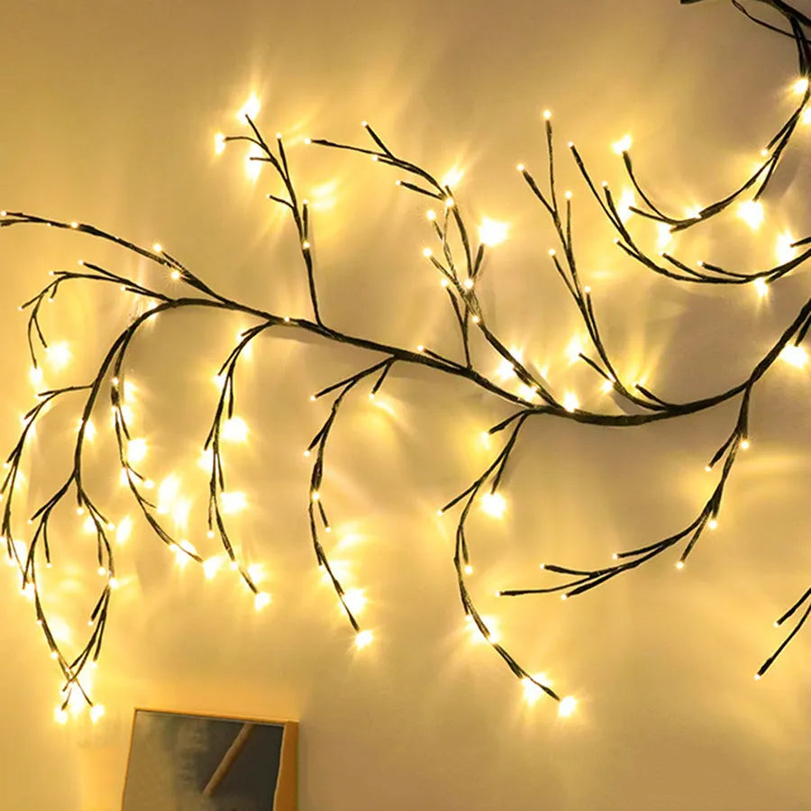 Flexible LED vine light garland with birch bark texture and 144 warm white lights