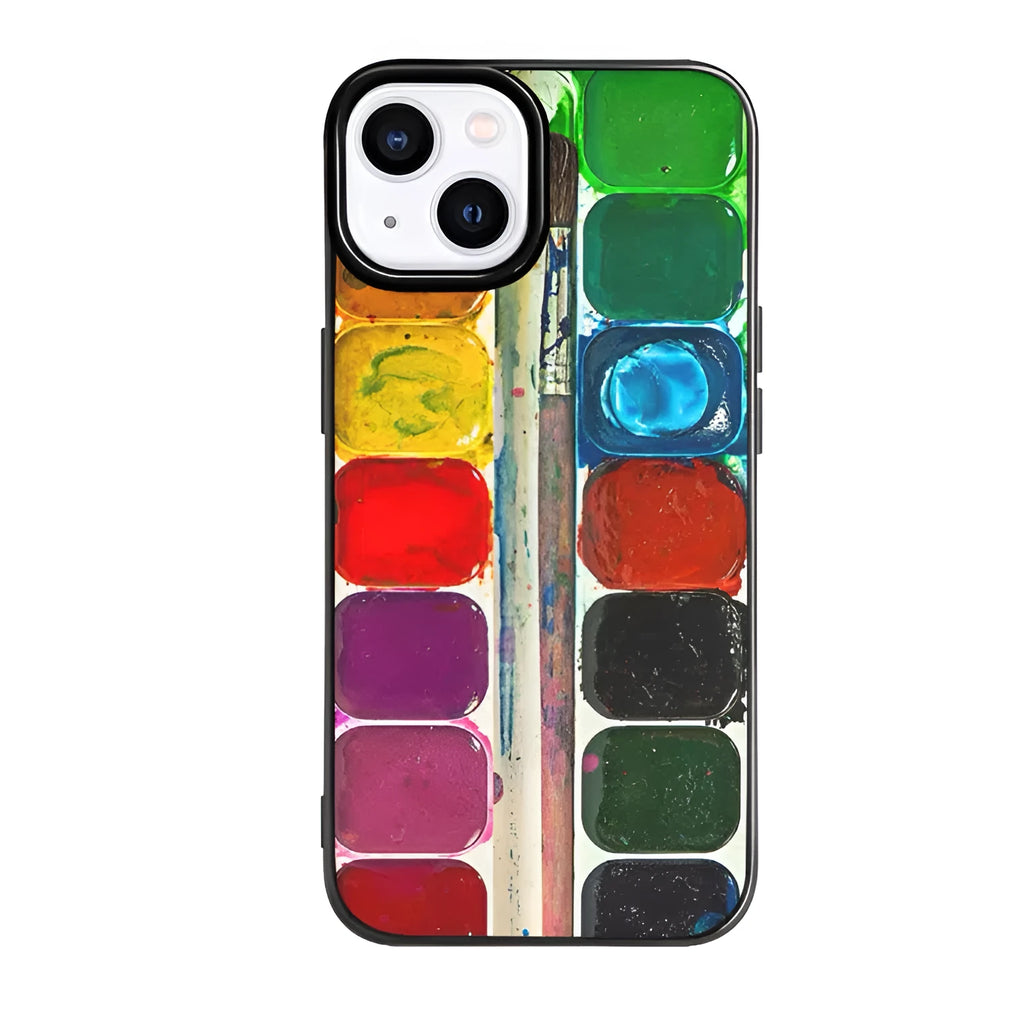 Transparent TPU phone case with retro art palette print for Apple iPhone 16 series
