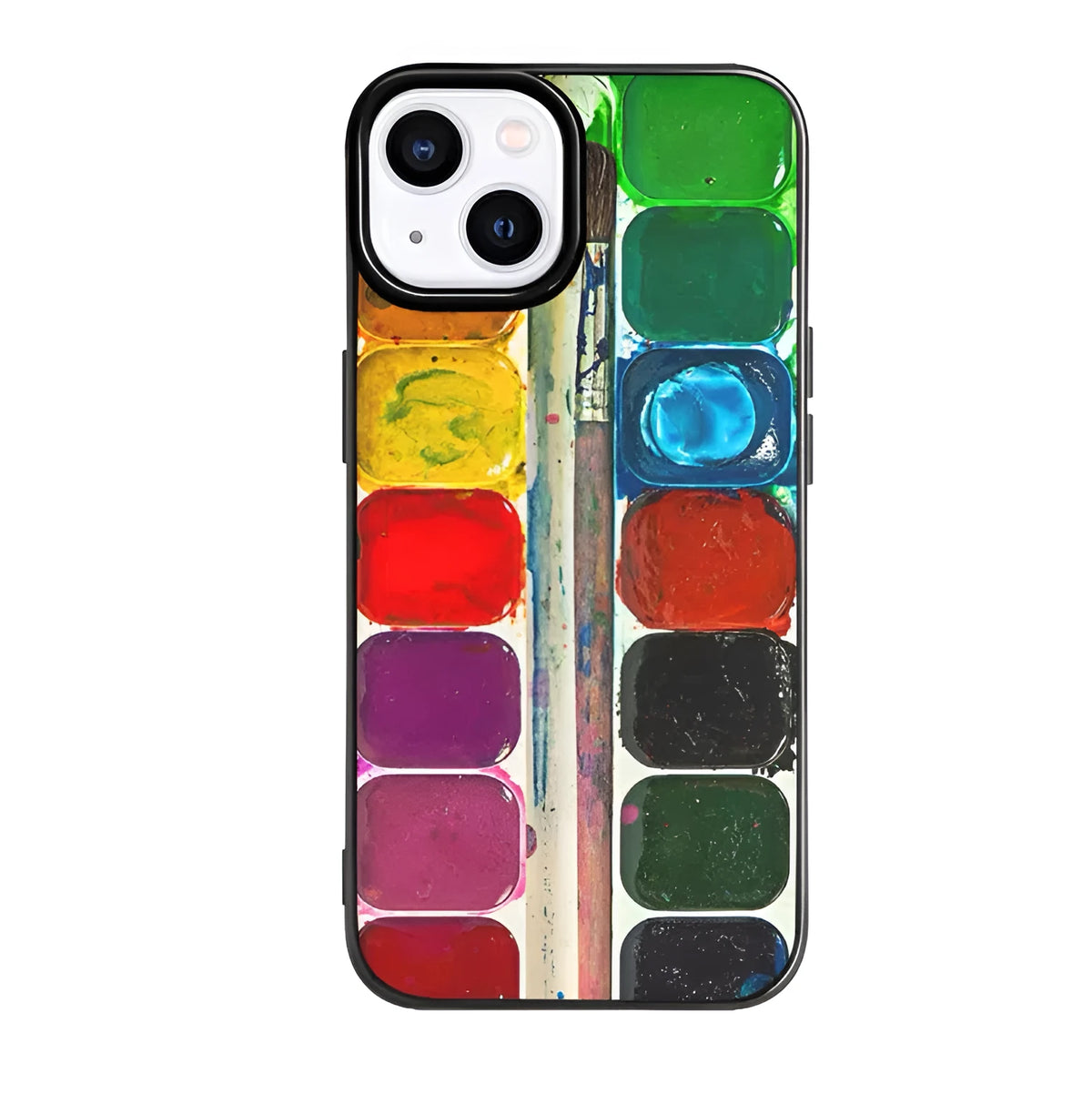 Transparent TPU phone case with retro art palette print for Apple iPhone 16 series