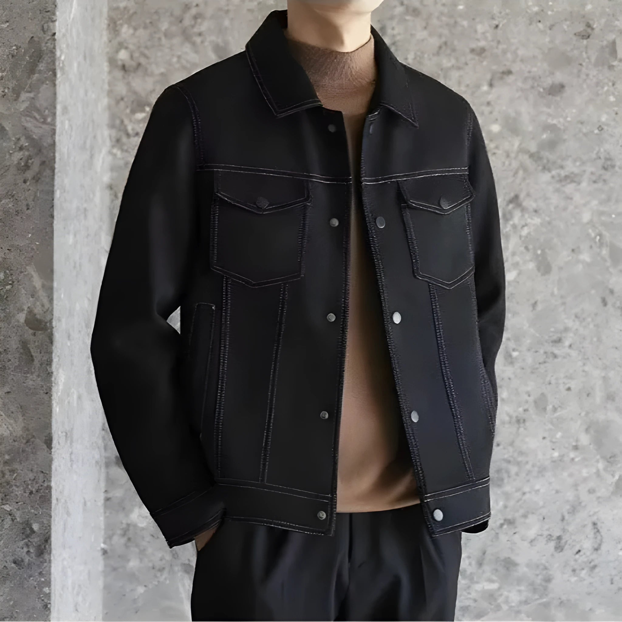 Men's polo collar loose short work shirt in black, gray, khaki with size stick pocket