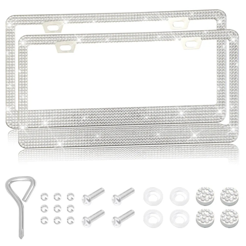 Stainless steel licence plate frame with acrylic diamond crystals in multiple colour options