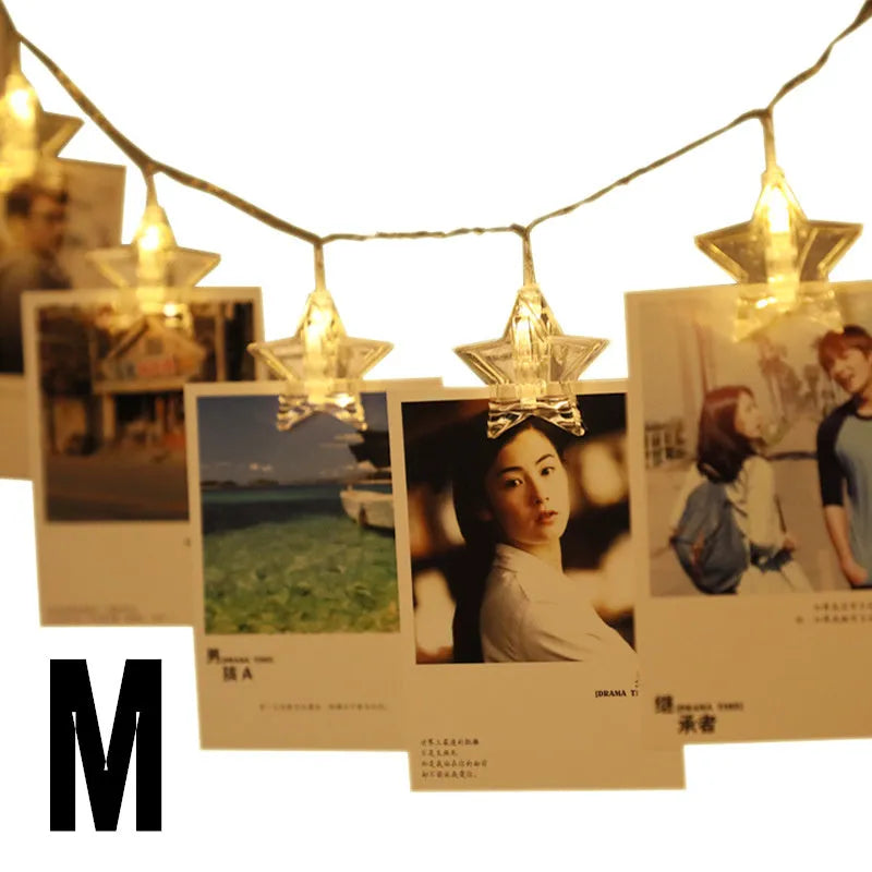 Star clip LED decorative lights on a shelf with warm 3000K glow, 1.5 or 3 metre option
