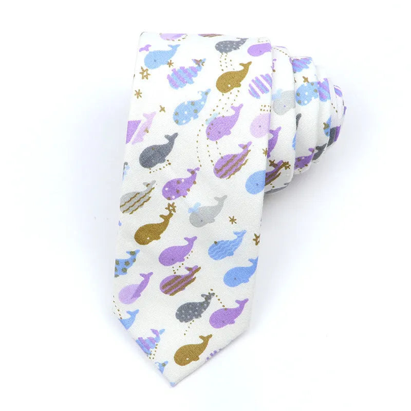 Narrow Korean-style cotton bow tie with printed cartoon pattern in blue colour GH21-01
