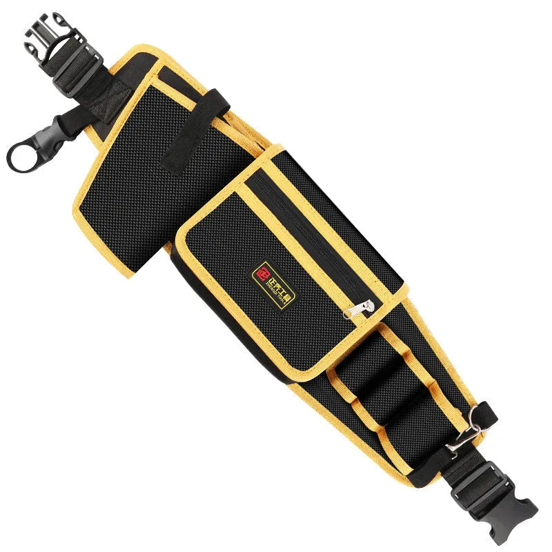 Yellow canvas electrician tool waist bag with belt for portable storage and repair use