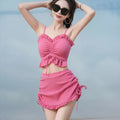 Women's milk silk split bikini swimsuit in pitaya red colour with solid pattern