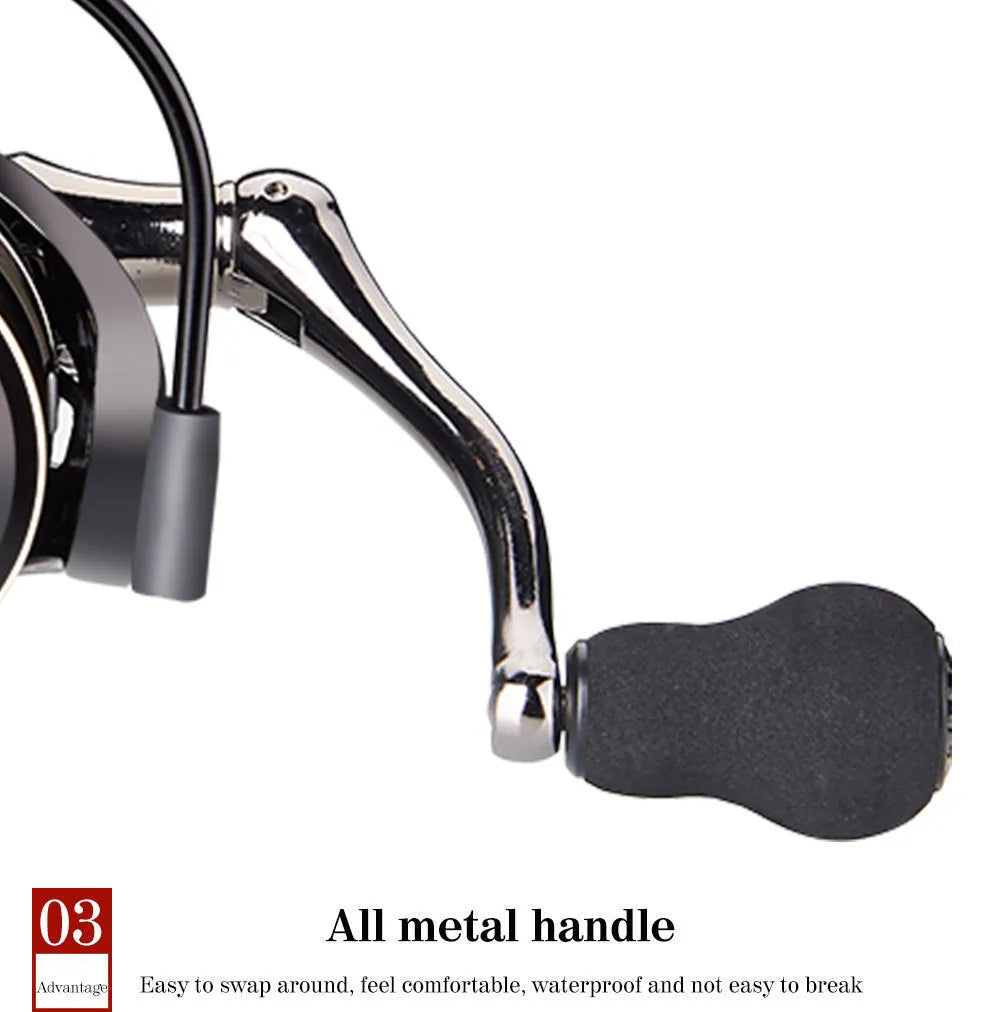 Metal spinning fishing reel with depth spool and rocker arm, available in sizes AC2000 to AC7000