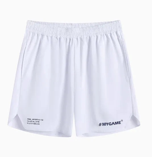 Men's blue training fitness shorts made from polyester and spandex blend fabric.