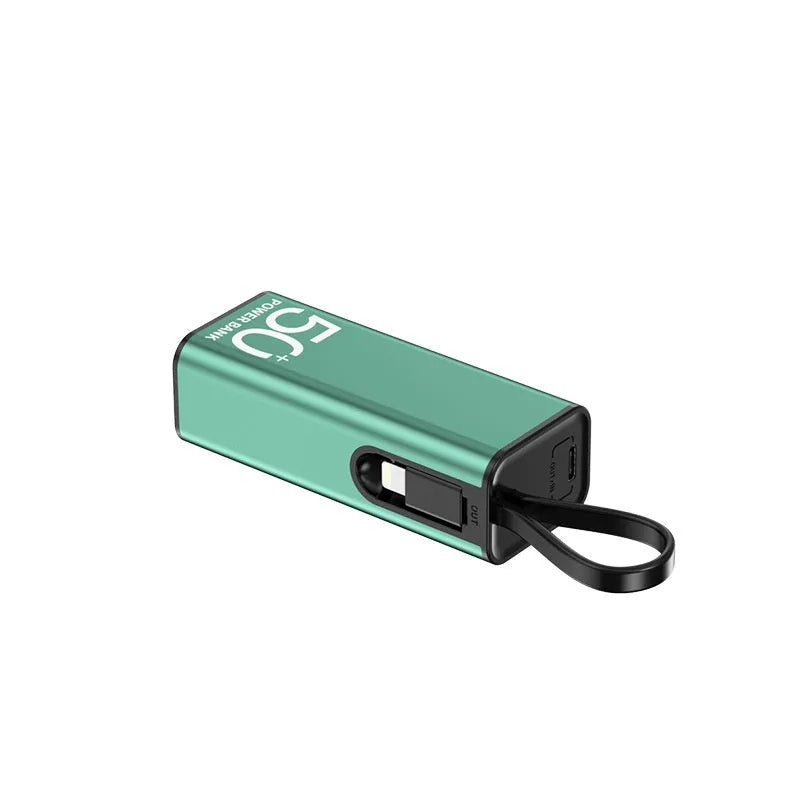 Mini power bank 5000 mAh with alloy shell and LED flashlight in dark green
