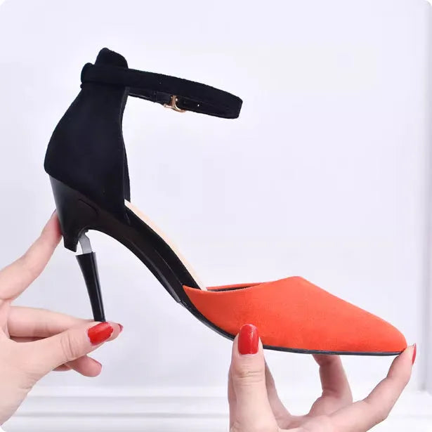 Foldable driving high heels with buckle closure in black – rubber sole, simple style, size 34-39