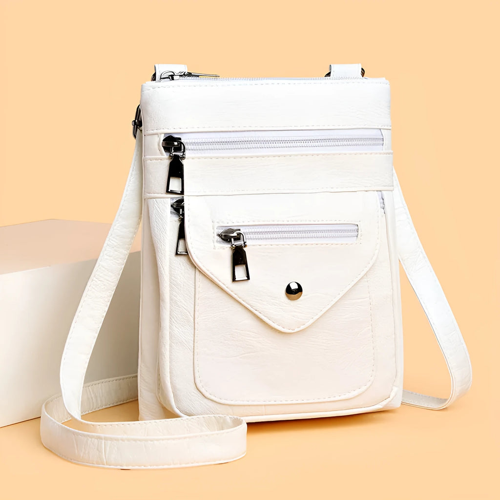 Vertical square crossbody mobile phone bag in PU leather with decorative sewing lines