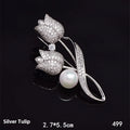 Flower-shaped brooch with micro-inlaid zircon stones in 181 silver tulip colour on alloy base