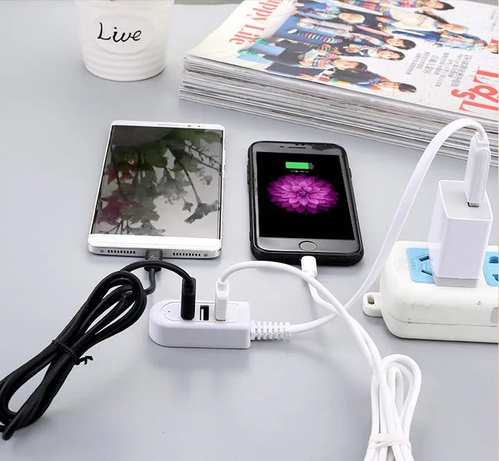 Cable separator hub with 3 USB ports and Micro USB interface on a desk