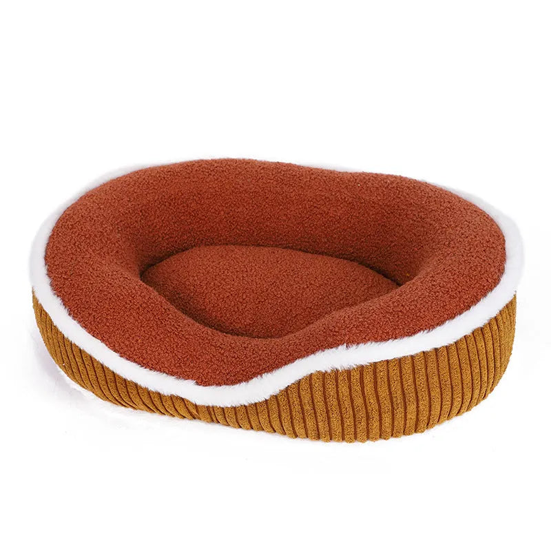 New autumn-winter pet bed with thick soft plush cushion in three sizes and colours