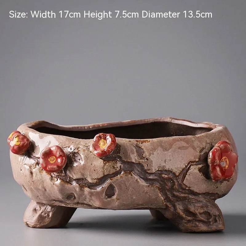 Hand-painted ceramic combination pot with cute pastoral decoration for succulent and flower displays