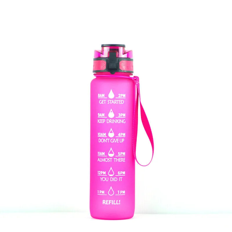 Transparent 1000ml sports water bottle with fruit infuser showing BPA-free Tritan construction