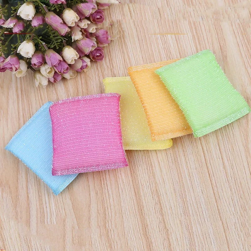 Macaron coloured pinstripe fabric dishwashing sponge mop on a kitchen surface.