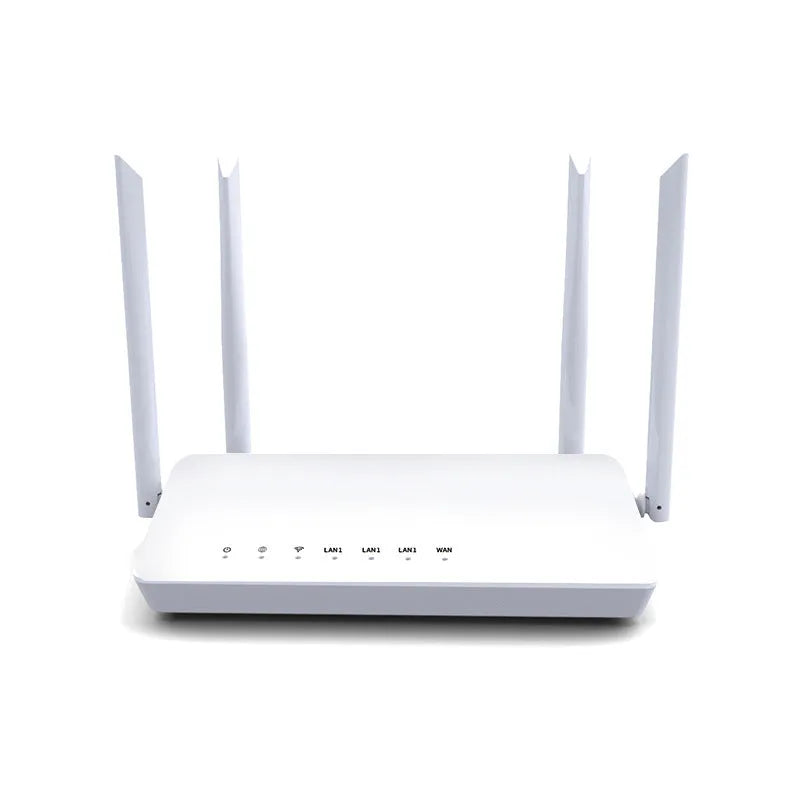 Portable 300 metre WiFi router in black or white with 4 LAN ports and compact metal design