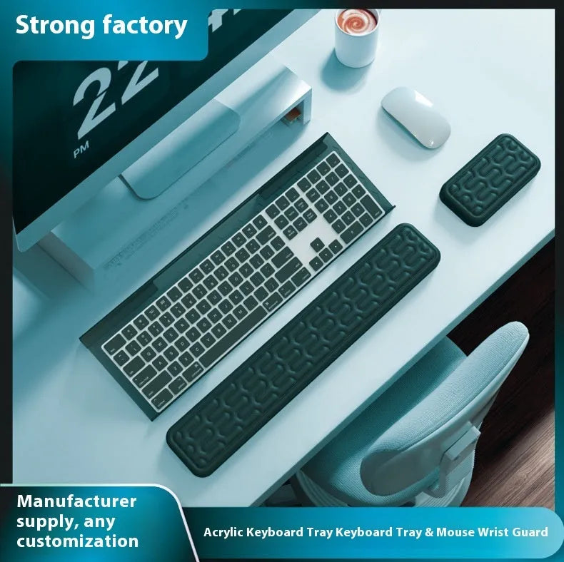 Double-sided memory foam keyboard and mouse pad with adjustable wrist strap in multiple colour options