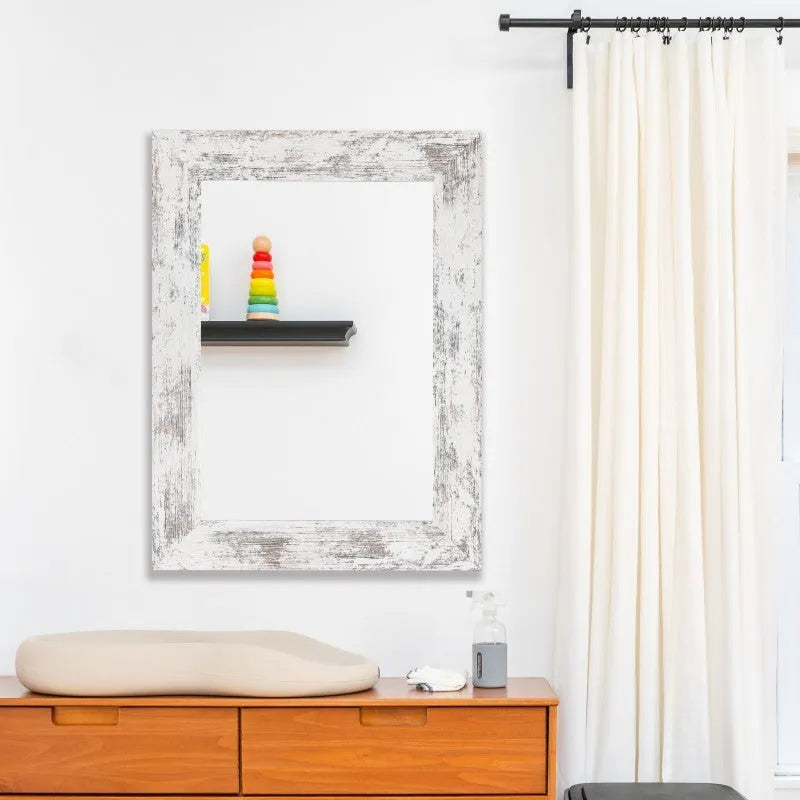Wall-mounted modern pastoral bathroom dressing mirror with retro Chinese style MDF frame in Little White