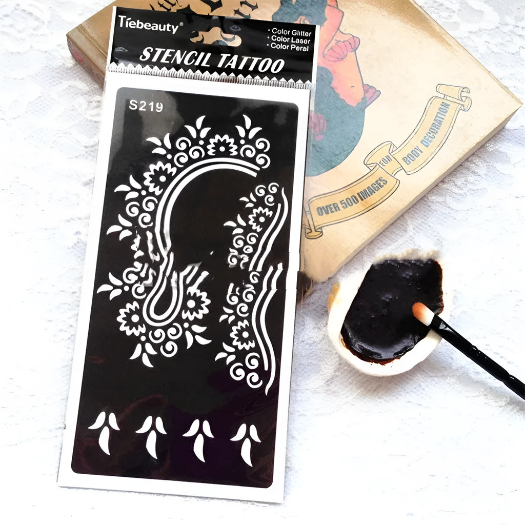 Creative semi-permanent hollow tattoo template sticker geometric design water transfer paper 32 colour options