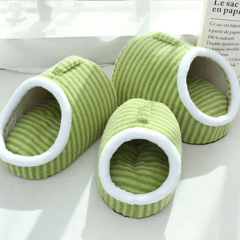 Thickened three-dimensional macaron-style cat bed in blue colour, showing double-piece construction